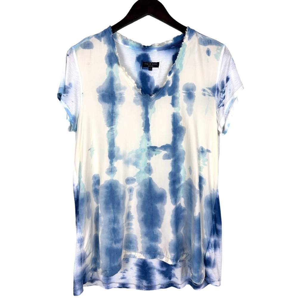 rag & bone White and Blue Tie-Dye Short Sleeve Tee